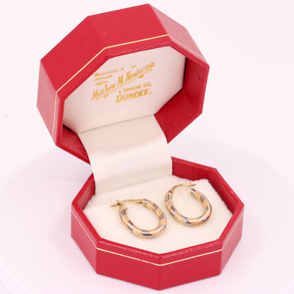 Vintage 9ct Hallmarked Two Tone Gold Italian Hoop Earrings Boxed Gift