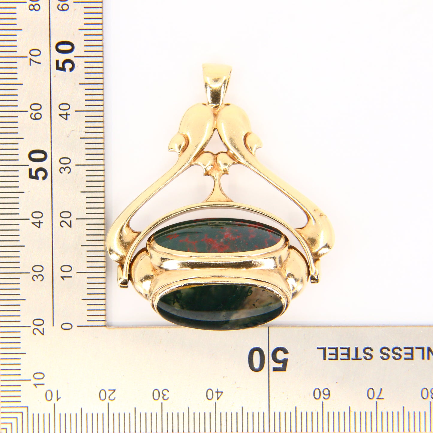 Large Vintage 9ct 3 Stone Agate Spinner Pendant Hallmarked 1995 9 Carat Yellow Gold Swivel Fob