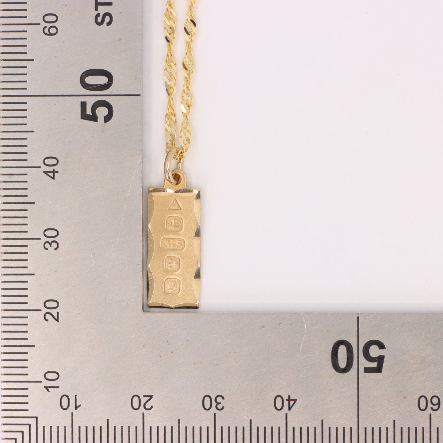 Vintage 9ct Hallmarked Gold 18 Inch Ingot Pendant Necklace 1988 Boxed Gift