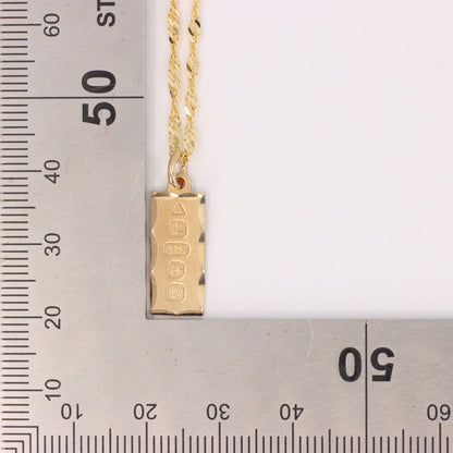 Vintage 9ct Hallmarked Gold 18 Inch Ingot Pendant Necklace 1988 Boxed Gift