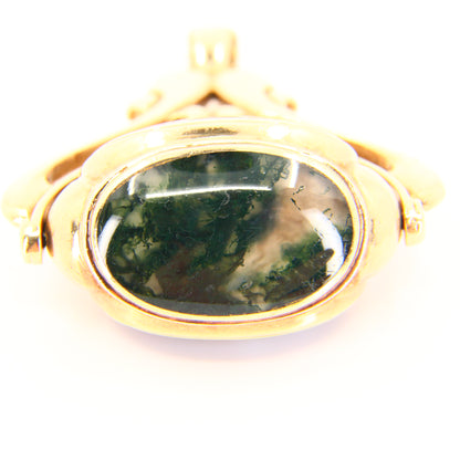 Large Vintage 9ct 3 Stone Agate Spinner Pendant Hallmarked 1995 9 Carat Yellow Gold Swivel Fob