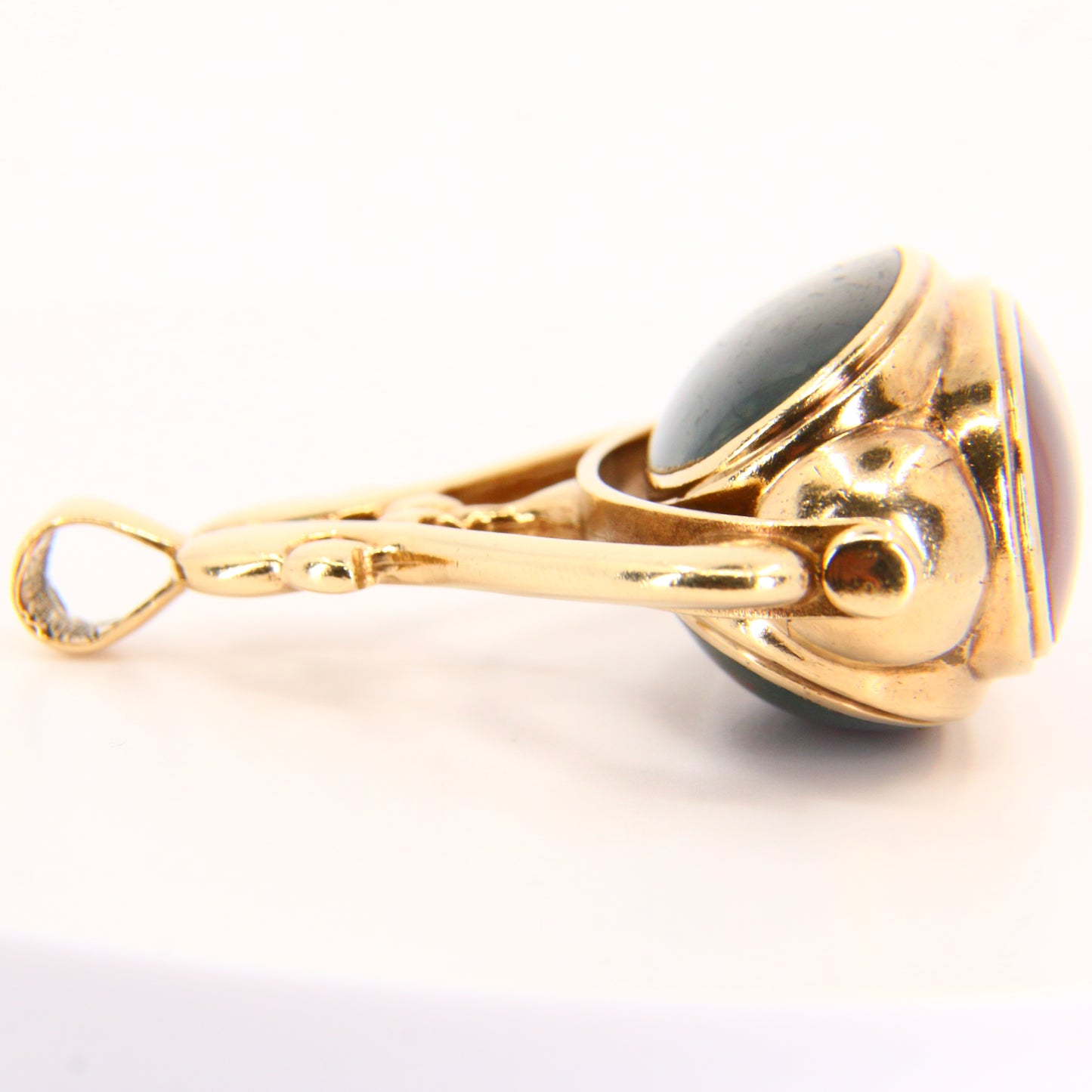 Large Vintage 9ct 3 Stone Agate Spinner Pendant Hallmarked 1995 9 Carat Yellow Gold Swivel Fob