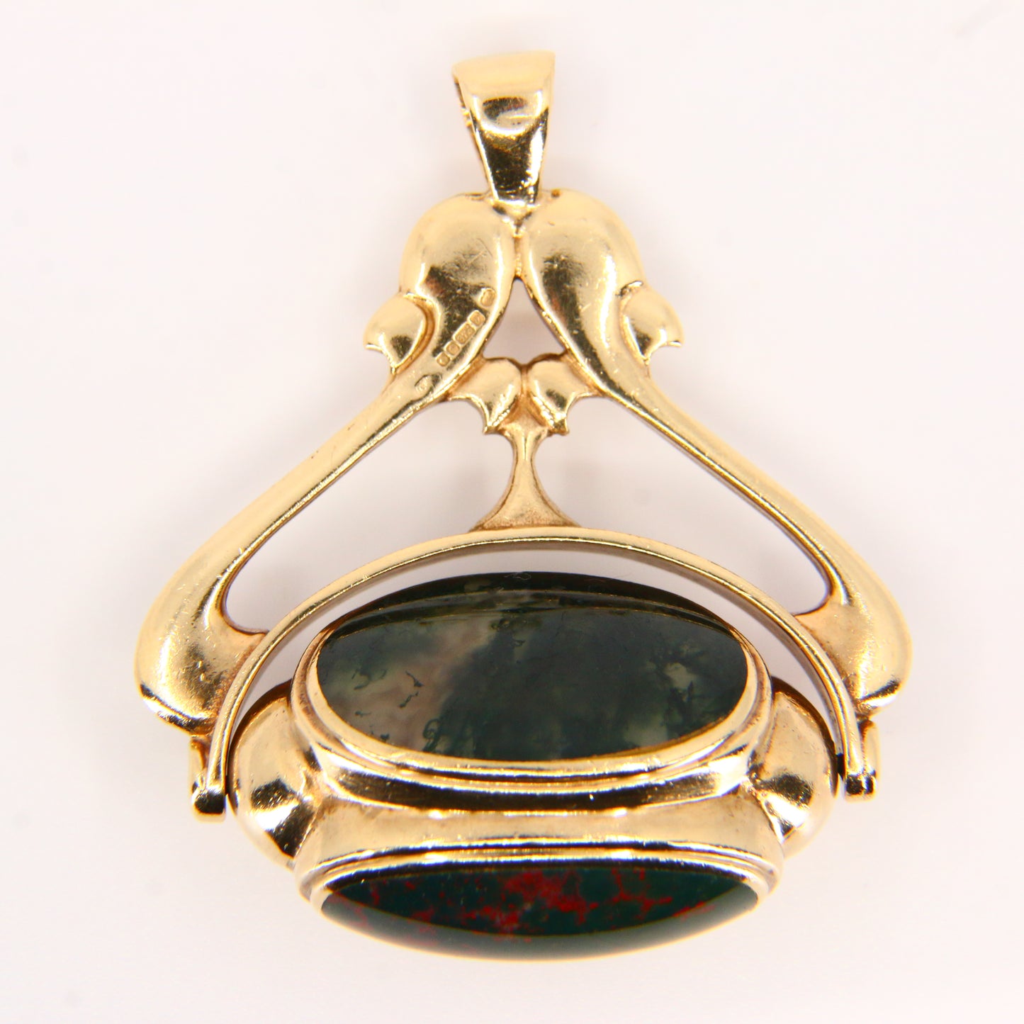 Large Vintage 9ct 3 Stone Agate Spinner Pendant Hallmarked 1995 9 Carat Yellow Gold Swivel Fob