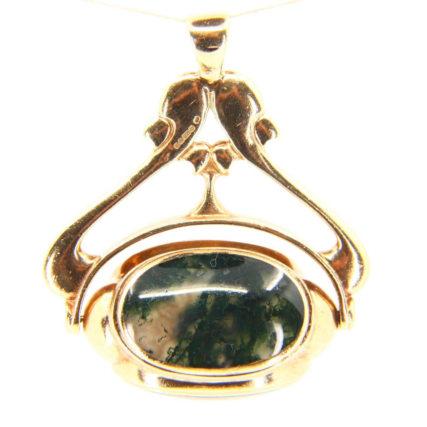 Large Vintage 9ct 3 Stone Agate Spinner Pendant Hallmarked 1995 9 Carat Yellow Gold Swivel Fob