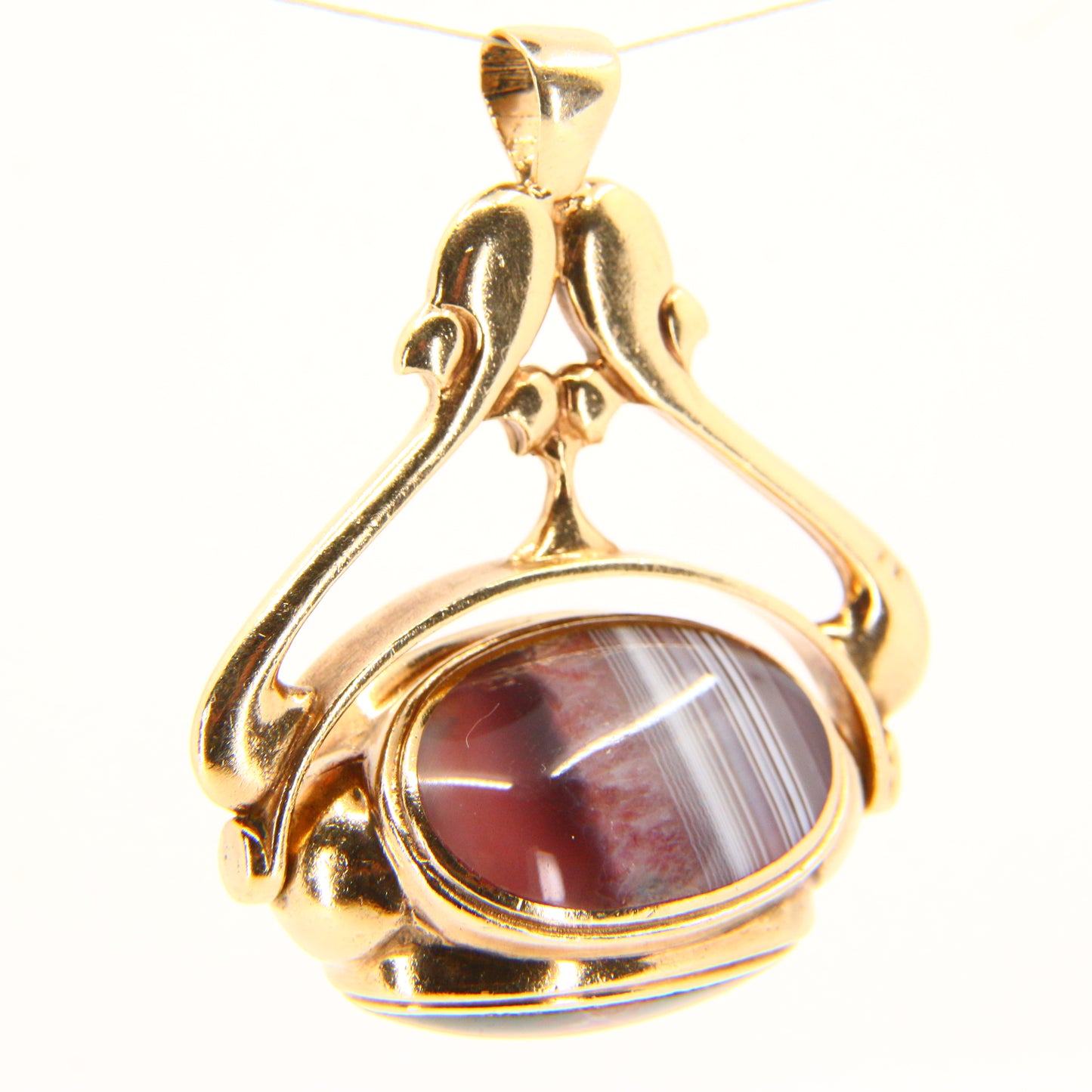 Large Vintage 9ct 3 Stone Agate Spinner Pendant Hallmarked 1995 9 Carat Yellow Gold Swivel Fob