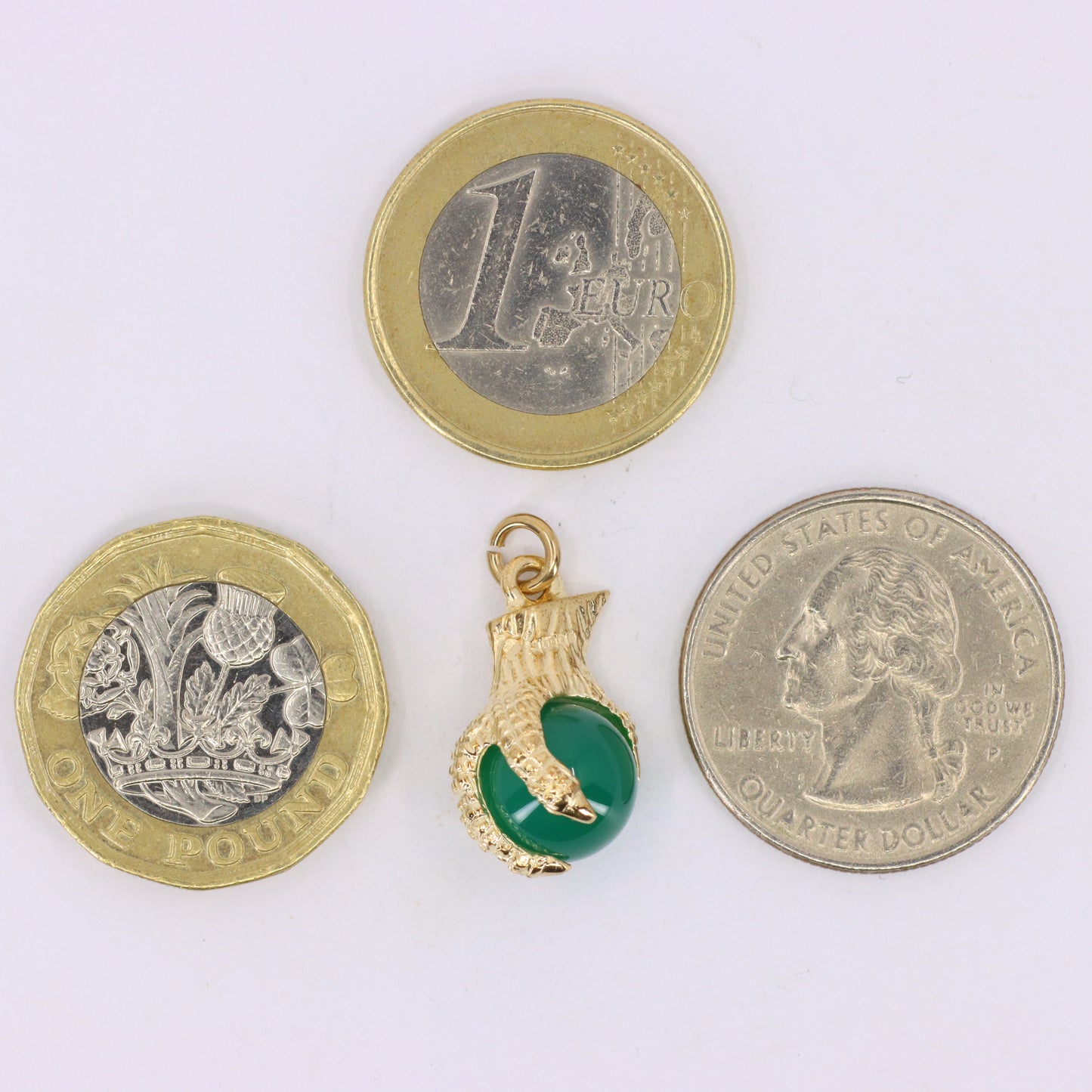 Vintage 9ct Hallmarked Yellow Gold Jade Dragon Claw Talisman Pendant Charm