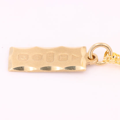 Vintage 9ct Hallmarked Gold 18 Inch Ingot Pendant Necklace 1988 Boxed Gift