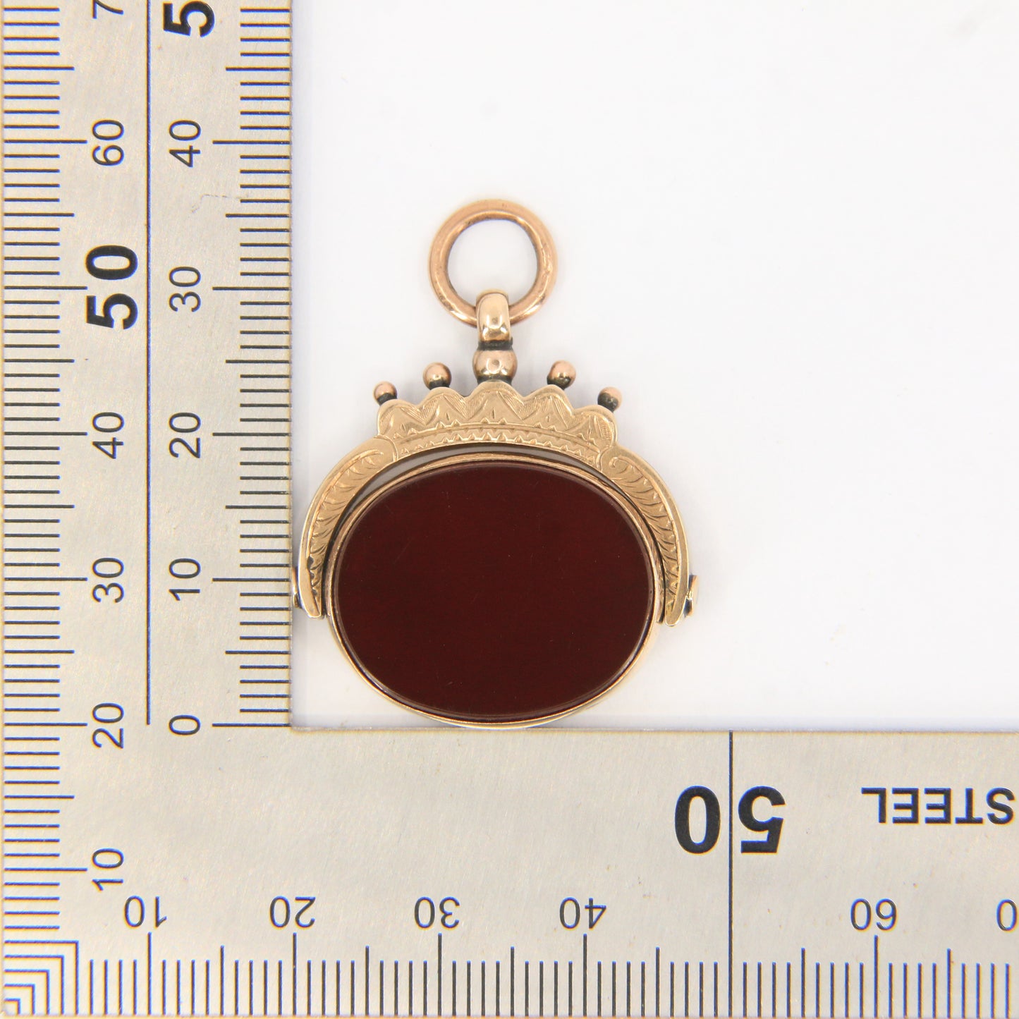 Antique 9ct Gold Hallmarked Spinner Pendant Fob Bloodstone Carnelian Charm