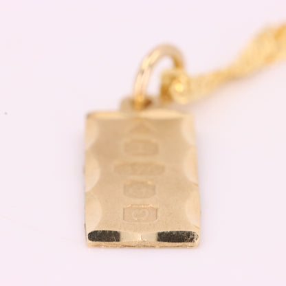 Vintage 9ct Hallmarked Gold 18 Inch Ingot Pendant Necklace 1988 Boxed Gift