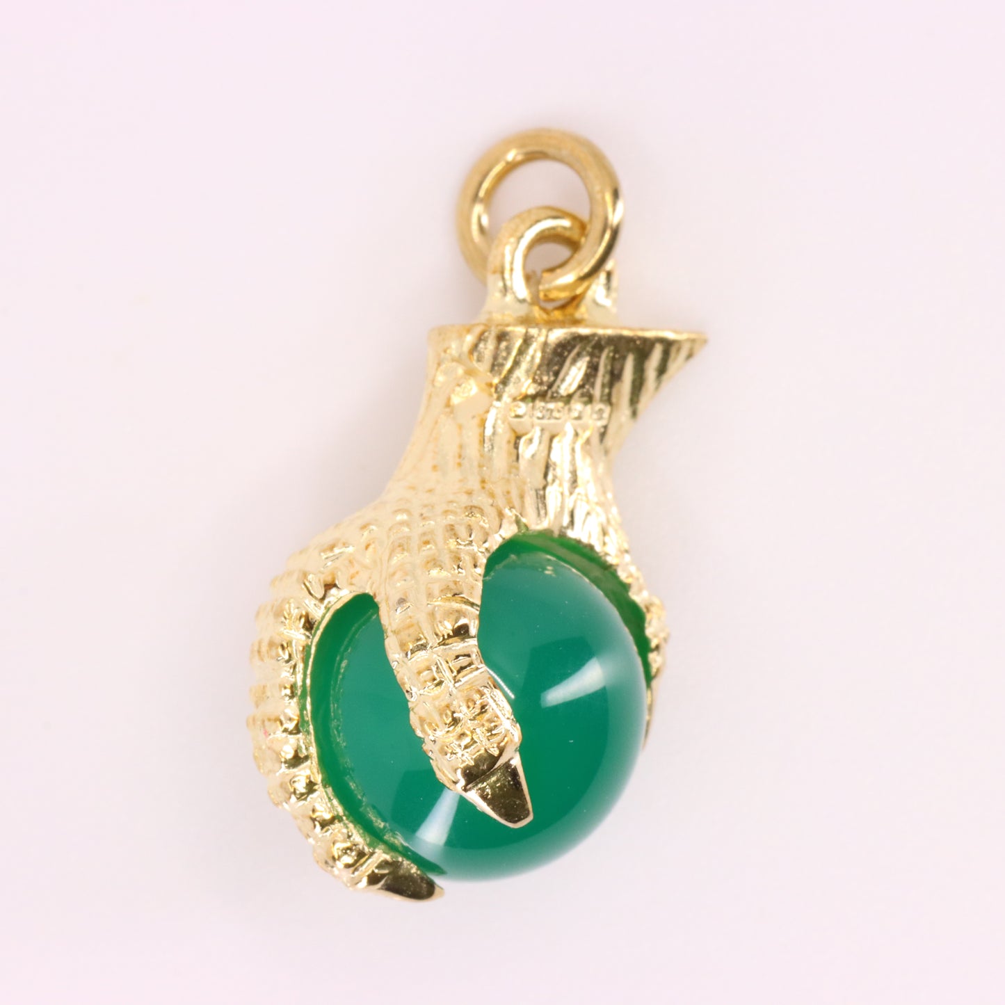 Vintage 9ct Hallmarked Yellow Gold Jade Dragon Claw Talisman Pendant Charm