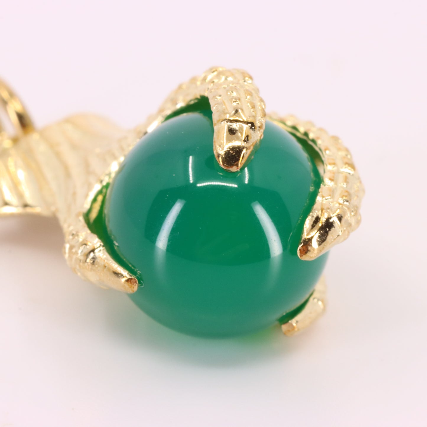 Vintage 9ct Hallmarked Yellow Gold Jade Dragon Claw Talisman Pendant Charm