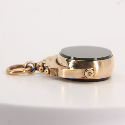 Antique 9ct Gold Hallmarked Spinner Pendant Fob Bloodstone Carnelian Charm