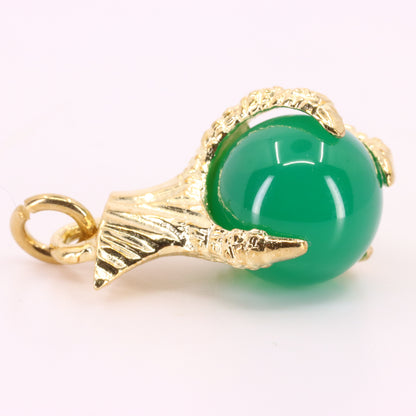 Vintage 9ct Hallmarked Yellow Gold Jade Dragon Claw Talisman Pendant Charm