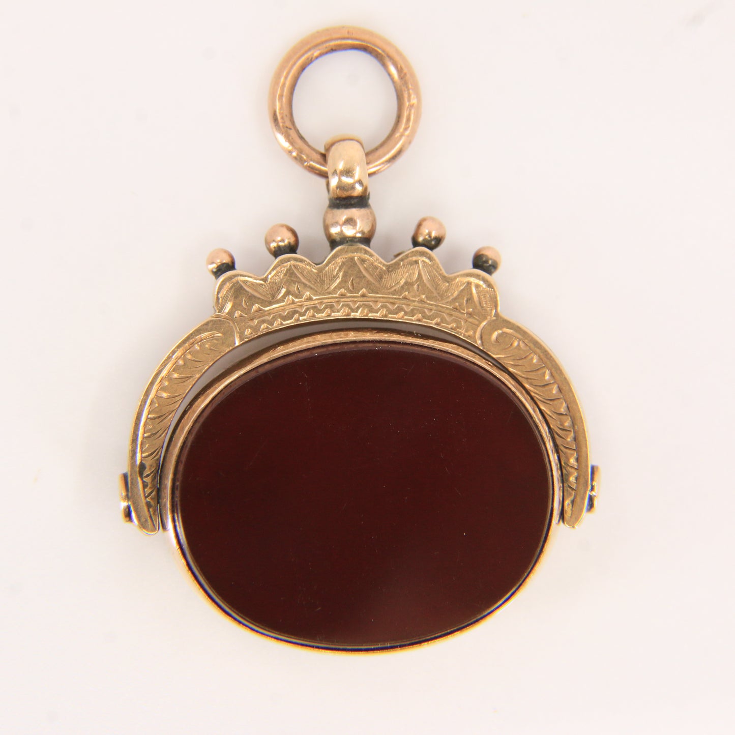 Antique 9ct Gold Hallmarked Spinner Pendant Fob Bloodstone Carnelian Charm
