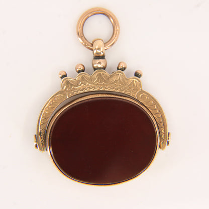 Antique 9ct Gold Hallmarked Spinner Pendant Fob Bloodstone Carnelian Charm