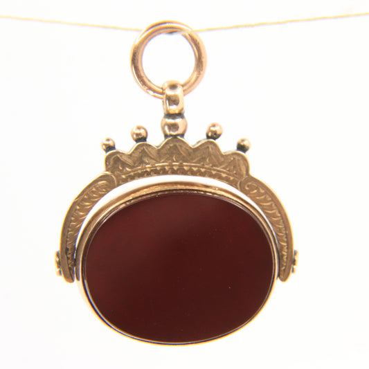 Antique 9ct Gold Hallmarked Spinner Pendant Fob Bloodstone Carnelian Charm