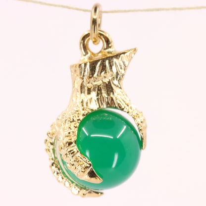 Vintage 9ct Hallmarked Yellow Gold Jade Dragon Claw Talisman Pendant Charm