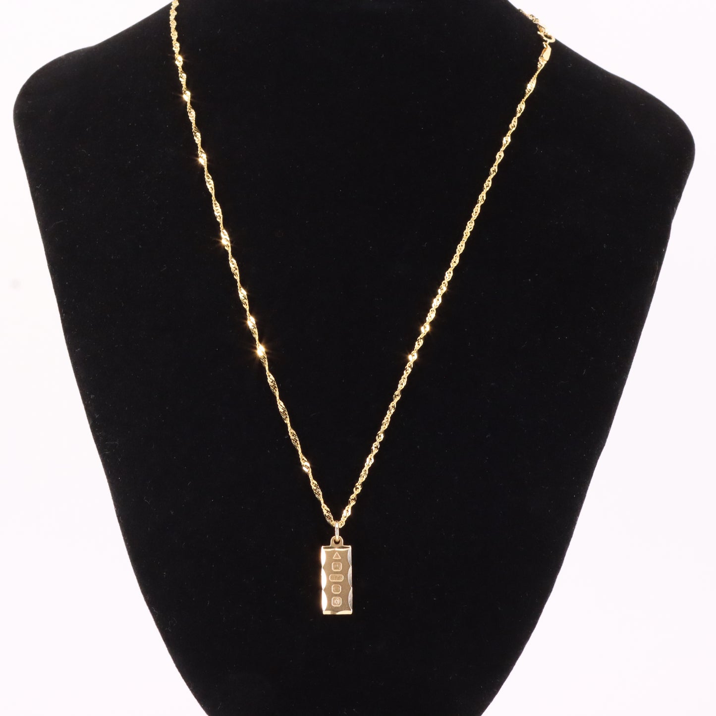 Vintage 9ct Hallmarked Gold 18 Inch Ingot Pendant Necklace 1988 Boxed Gift