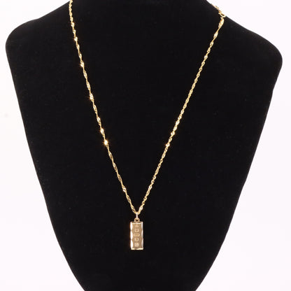 Vintage 9ct Hallmarked Gold 18 Inch Ingot Pendant Necklace 1988 Boxed Gift