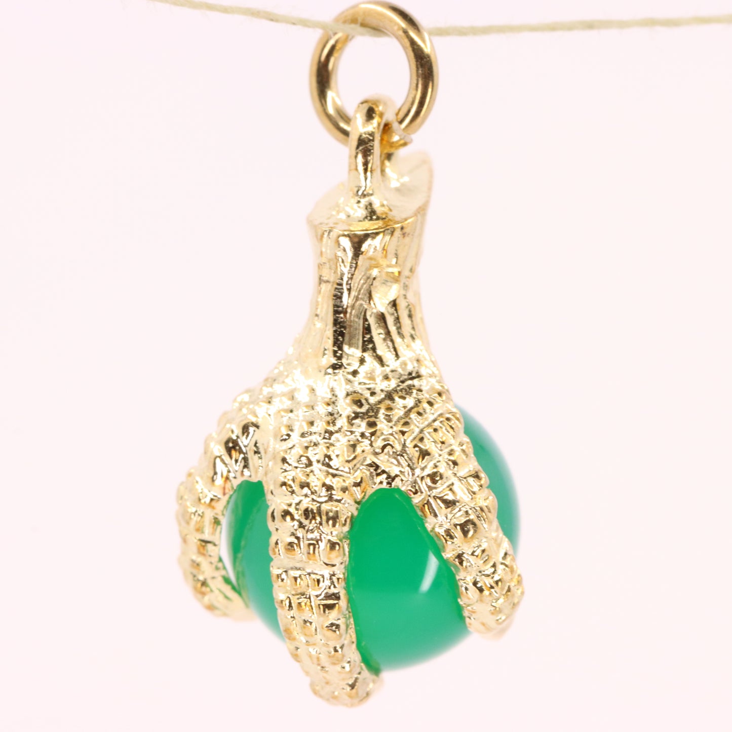 Vintage 9ct Hallmarked Yellow Gold Jade Dragon Claw Talisman Pendant Charm