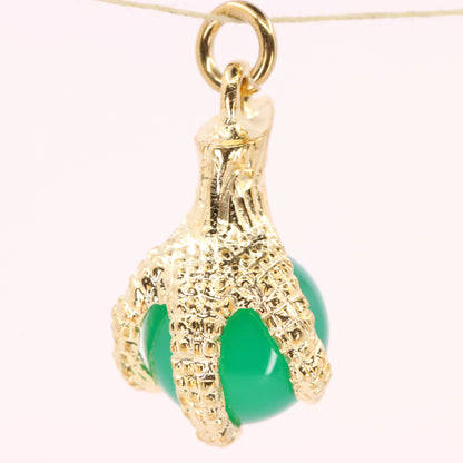 Vintage 9ct Hallmarked Yellow Gold Jade Dragon Claw Talisman Pendant Charm