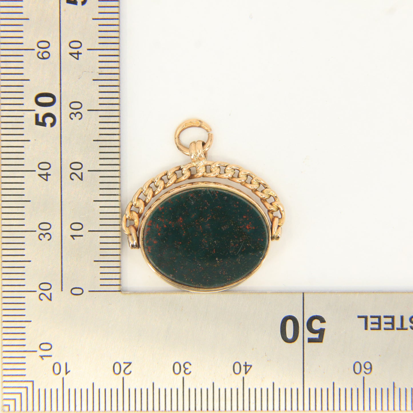 Antique 9ct Gold Hallmarked Spinner Pendant Fob Bloodstone Carnelian Charm