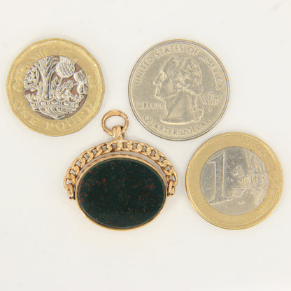 Antique 9ct Gold Hallmarked Spinner Pendant Fob Bloodstone Carnelian Charm