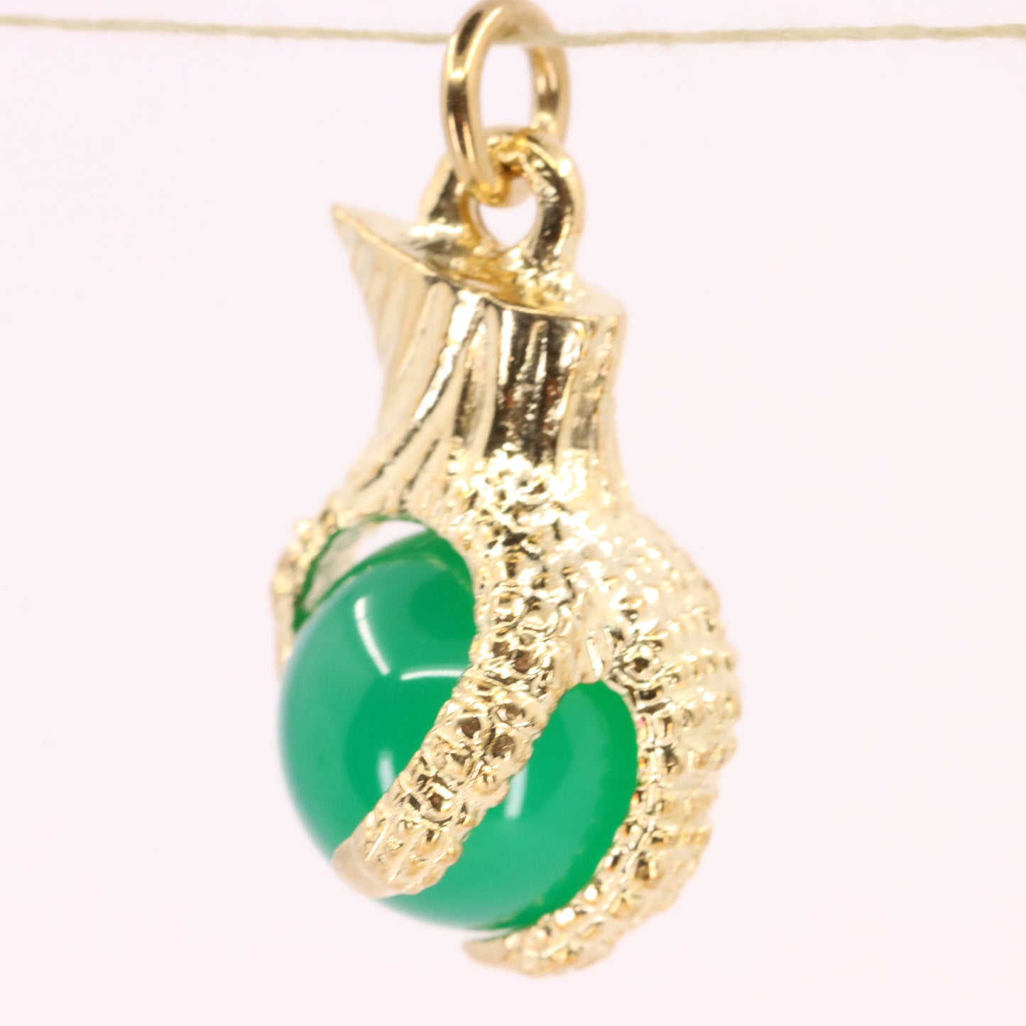 Vintage 9ct Hallmarked Yellow Gold Jade Dragon Claw Talisman Pendant Charm
