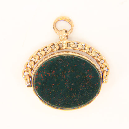 Antique 9ct Gold Hallmarked Spinner Pendant Fob Bloodstone Carnelian Charm