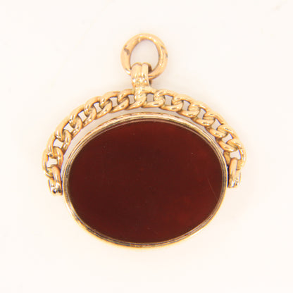 Antique 9ct Gold Hallmarked Spinner Pendant Fob Bloodstone Carnelian Charm