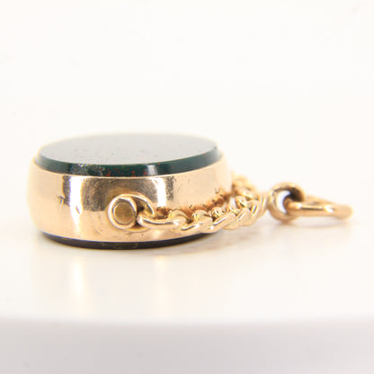 Antique 9ct Gold Hallmarked Spinner Pendant Fob Bloodstone Carnelian Charm