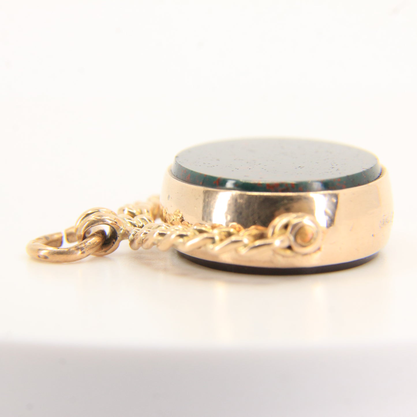 Antique 9ct Gold Hallmarked Spinner Pendant Fob Bloodstone Carnelian Charm