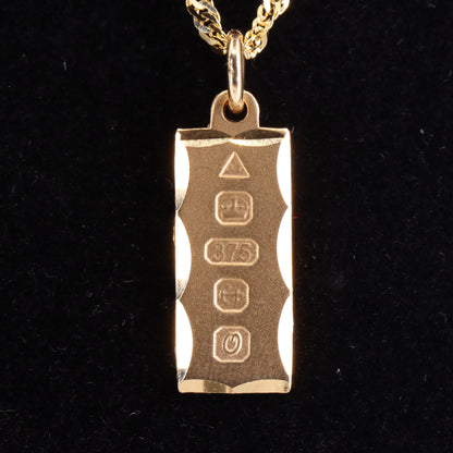 Vintage 9ct Hallmarked Gold 18 Inch Ingot Pendant Necklace 1988 Boxed Gift