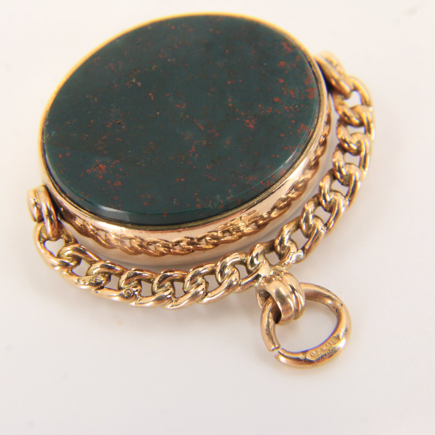 Antique 9ct Gold Hallmarked Spinner Pendant Fob Bloodstone Carnelian Charm