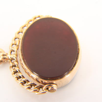 Antique 9ct Gold Hallmarked Spinner Pendant Fob Bloodstone Carnelian Charm