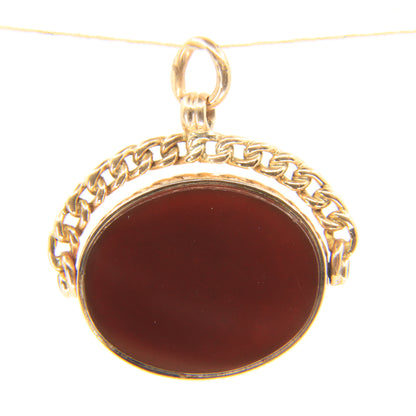 Antique 9ct Gold Hallmarked Spinner Pendant Fob Bloodstone Carnelian Charm