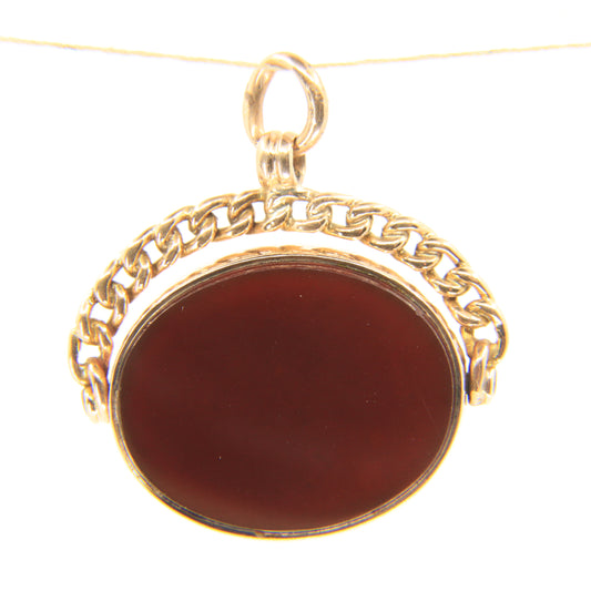 Antique 9ct Gold Hallmarked Spinner Pendant Fob Bloodstone Carnelian Charm