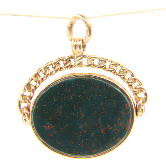 Antique 9ct Gold Hallmarked Spinner Pendant Fob Bloodstone Carnelian Charm