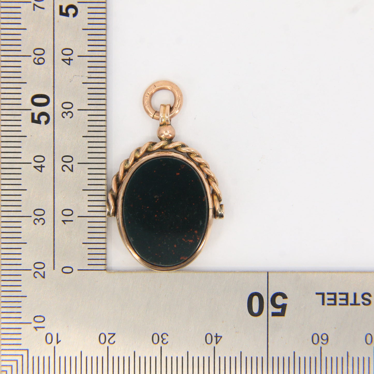 Antique 9ct Gold Hallmarked Spinner Pendant Fob Bloodstone Carnelian Charm