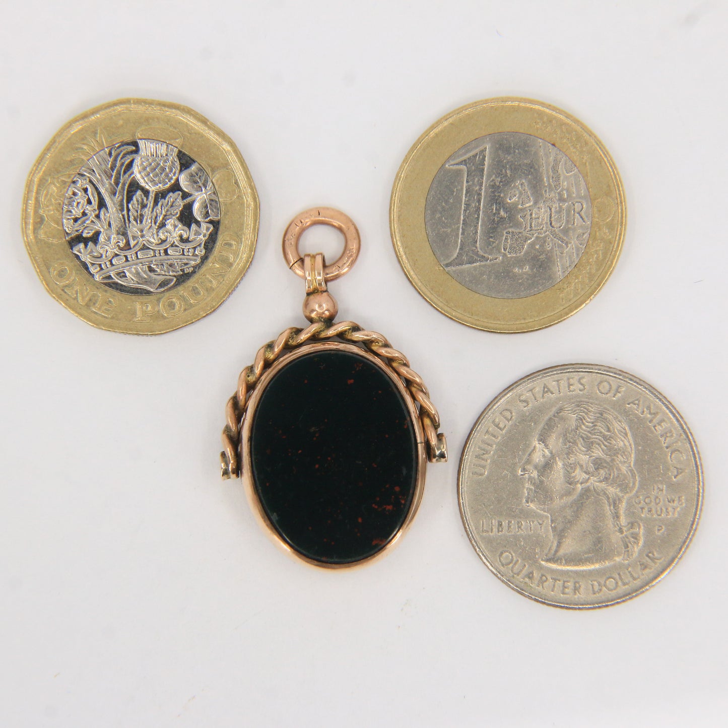 Antique 9ct Gold Hallmarked Spinner Pendant Fob Bloodstone Carnelian Charm