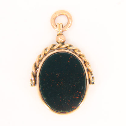 Antique 9ct Gold Hallmarked Spinner Pendant Fob Bloodstone Carnelian Charm