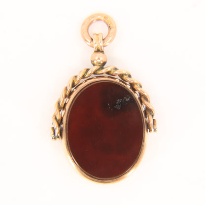 Antique 9ct Gold Hallmarked Spinner Pendant Fob Bloodstone Carnelian Charm