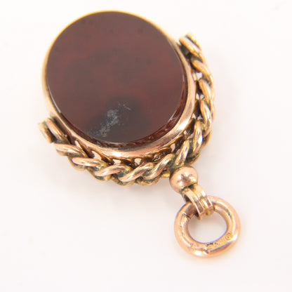 Antique 9ct Gold Hallmarked Spinner Pendant Fob Bloodstone Carnelian Charm
