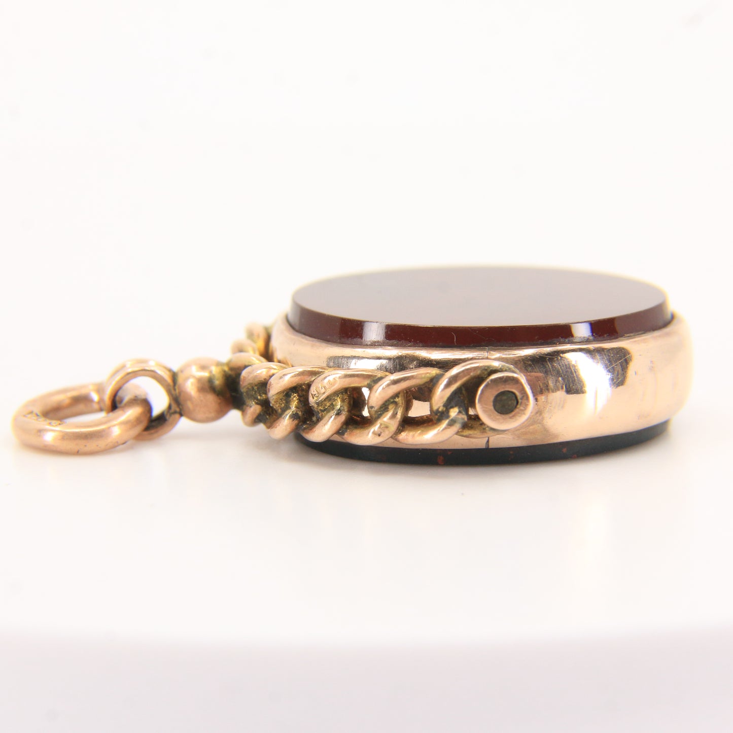 Antique 9ct Gold Hallmarked Spinner Pendant Fob Bloodstone Carnelian Charm
