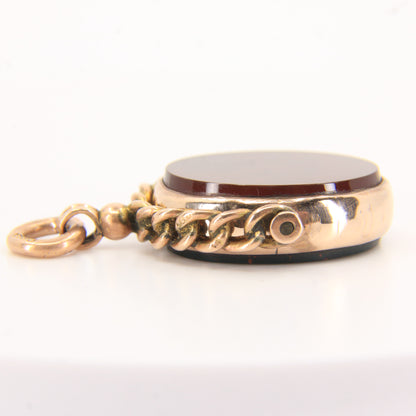 Antique 9ct Gold Hallmarked Spinner Pendant Fob Bloodstone Carnelian Charm