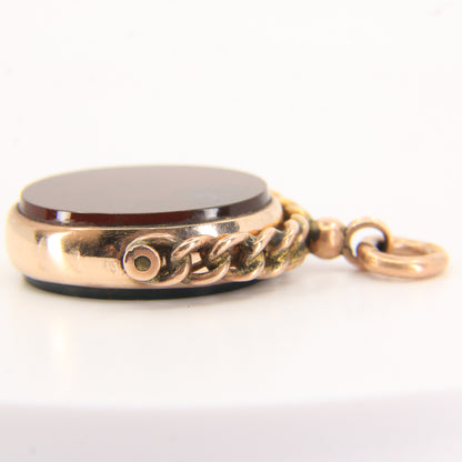 Antique 9ct Gold Hallmarked Spinner Pendant Fob Bloodstone Carnelian Charm