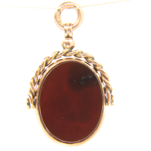 Antique 9ct Gold Hallmarked Spinner Pendant Fob Bloodstone Carnelian Charm