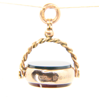 Antique 9ct Gold Hallmarked Spinner Pendant Fob Bloodstone Carnelian Charm