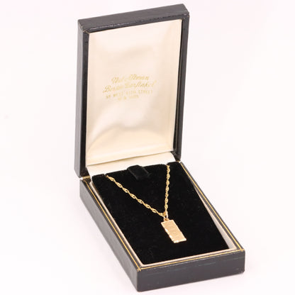 Vintage 9ct Hallmarked Gold 18 Inch Ingot Pendant Necklace 1988 Boxed Gift