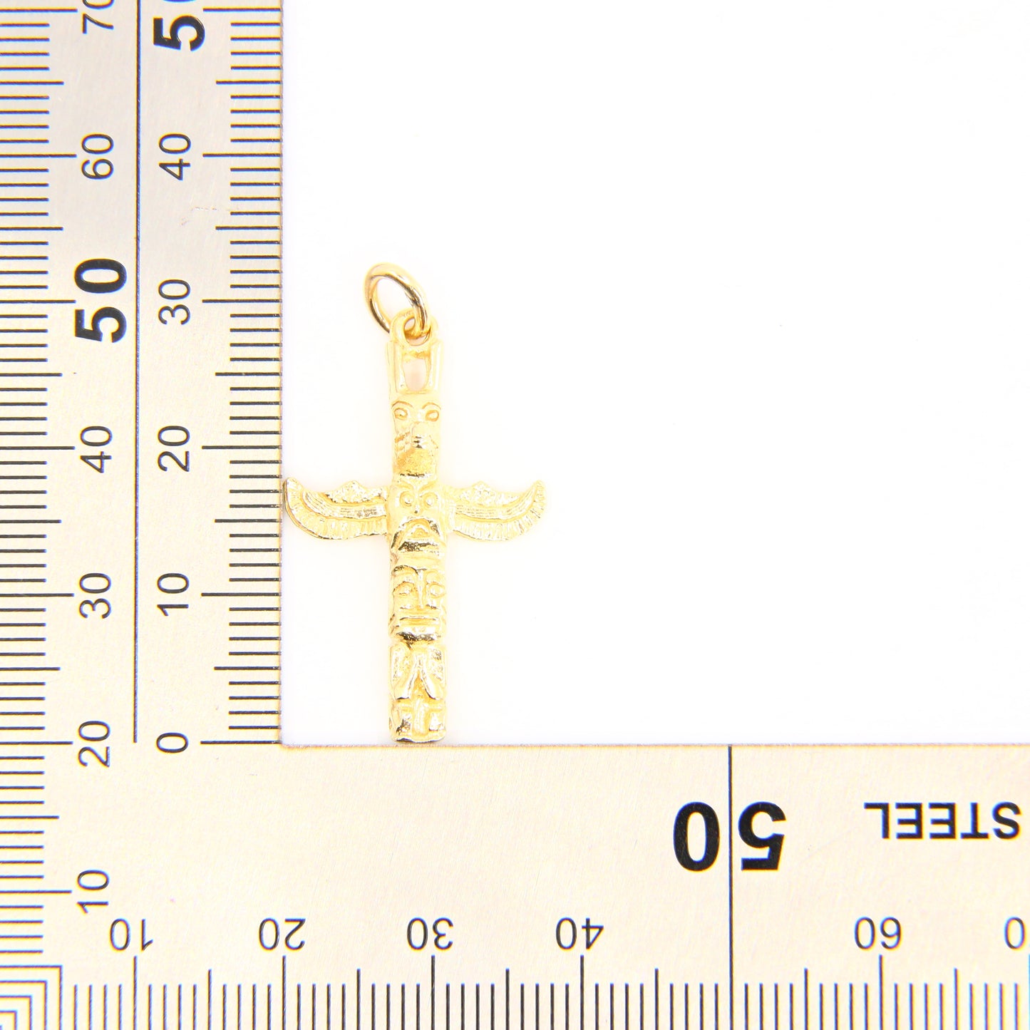 Vintage 14K Gold Totem Pole Charm Yellow Gold Detailed Cross Pendant